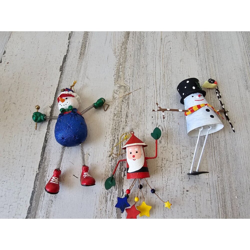 Metal snowman Santa ornament firework bobble glitter Xmas tree